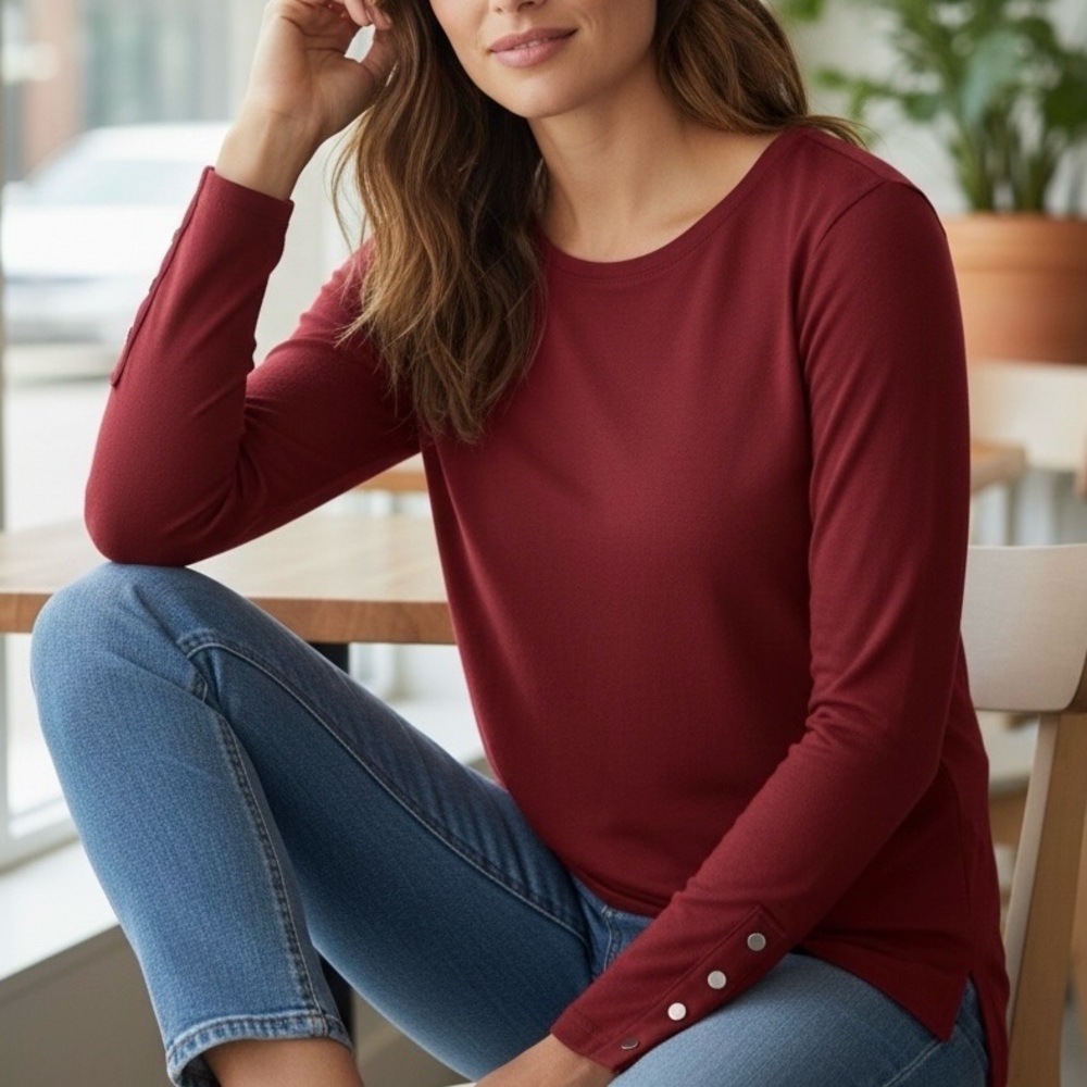 Zara Blouse Top Pullover Red Women’s Size M Long Sleeves Lightweight Stretch